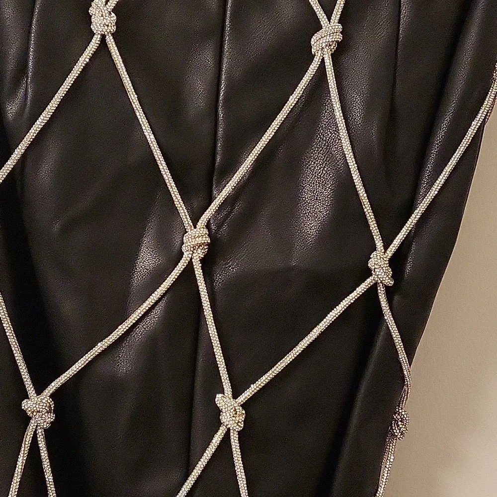 Akira Faux leather skirt long fishnet rimestone diamond on top size M - Picture 4 of 11